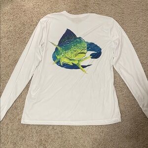 Costa White Long-Sleeve Shirt with Green & Blue Mahi Graphic